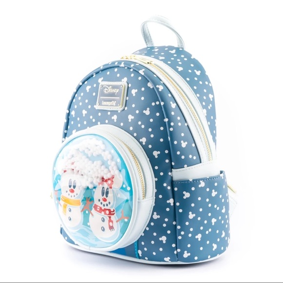 Loungefly Snowman Mickey & Minnie Snow Globe Backpack, Crossbody, & Wallet Set - Picture 3 of 16